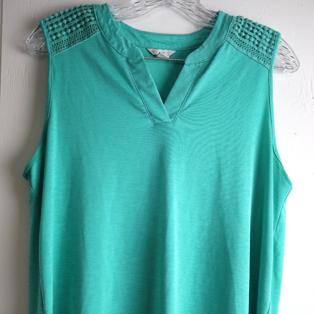 Turquoise Sleeveless V-Neck Tunic Top Womens Cato Medium Slinky Shirt